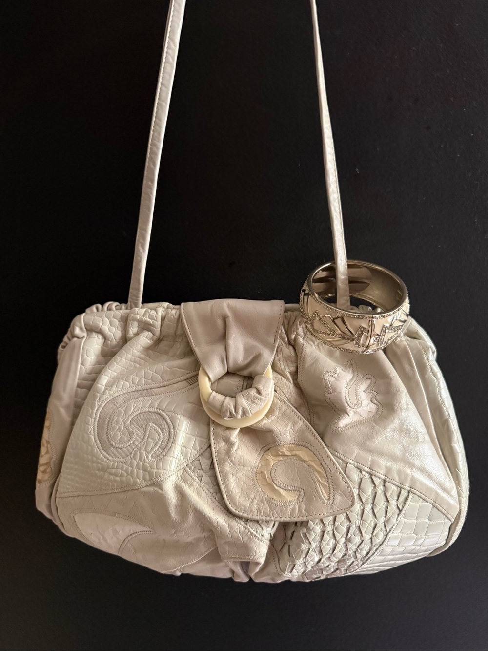 SHARIF Leather Cream Ivory Quilted Patchwork 1980 Shoulder Bag Quiet Luxury VTG